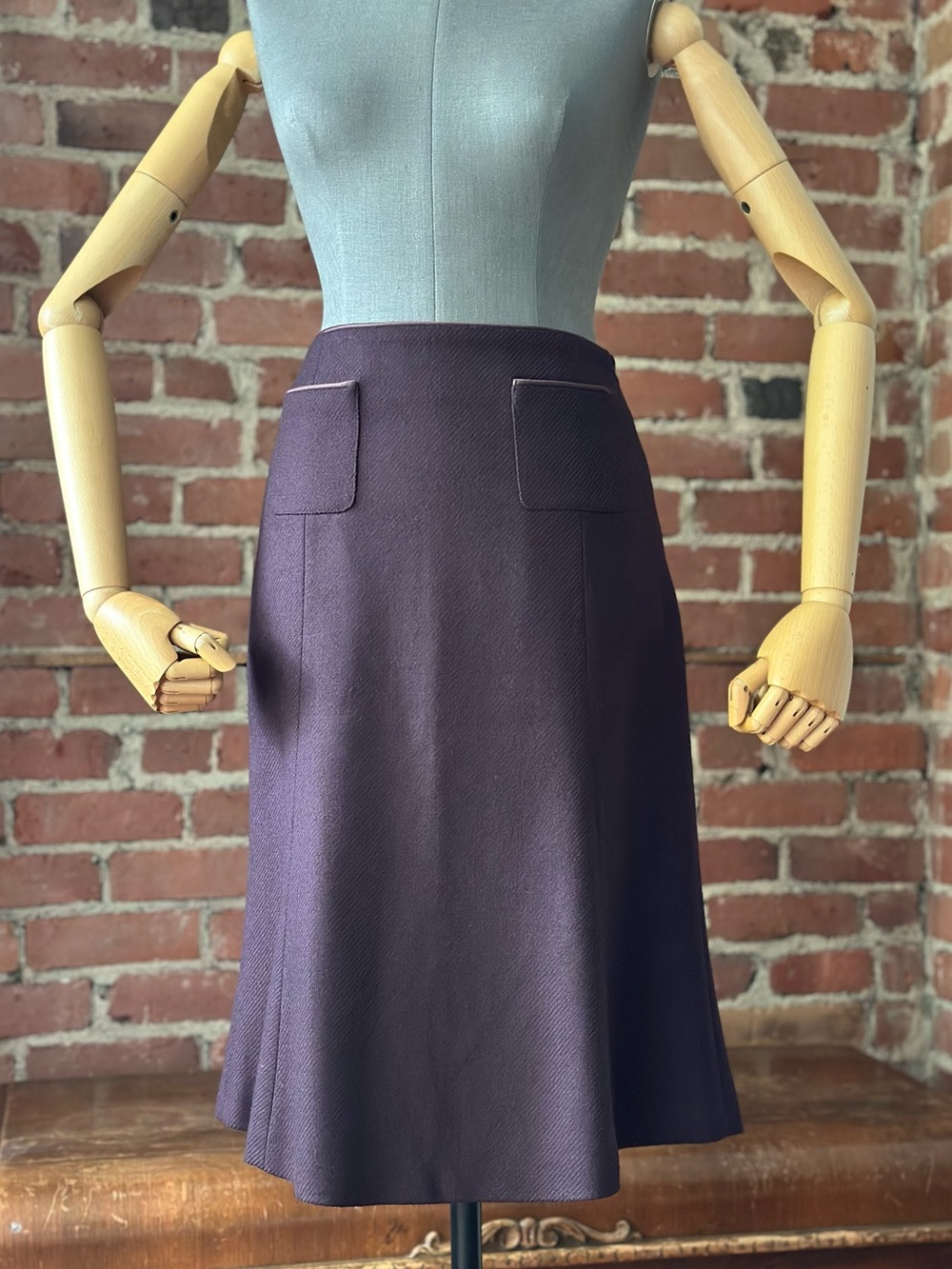 Classic 100% Wool High Waist Midi Skirt Plum Purple